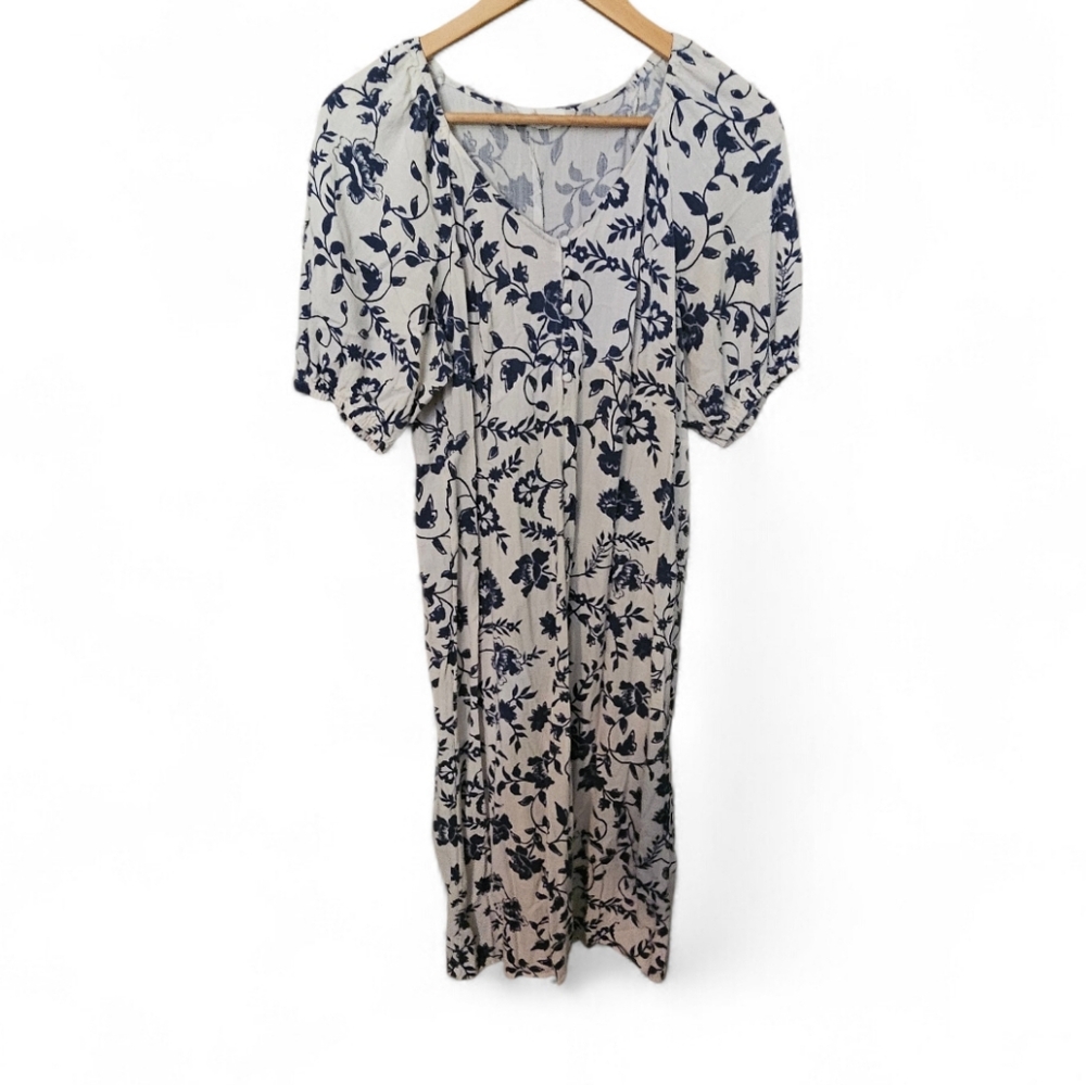 LUCKY BRAND White Floral Button Down Midi Dress - Petite Large
